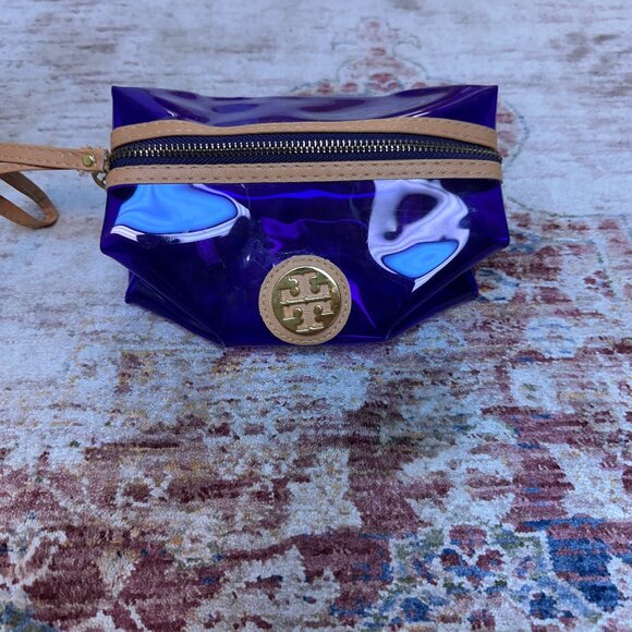 Tory Burch Women's Purple Clear Cosmetic Bag In Great Shape - Picture 1 of 4